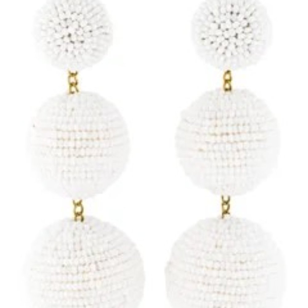 Rebecca De Ravanel Classic Magnolia Three Drop White Beaded Clip On Earrings